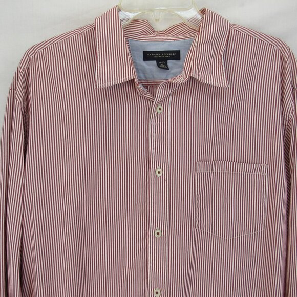 Banana Republic Men's Red Stripe Collared Long Sleeve Dress Shirt 17-171/2" XL - Picture 2 of 12